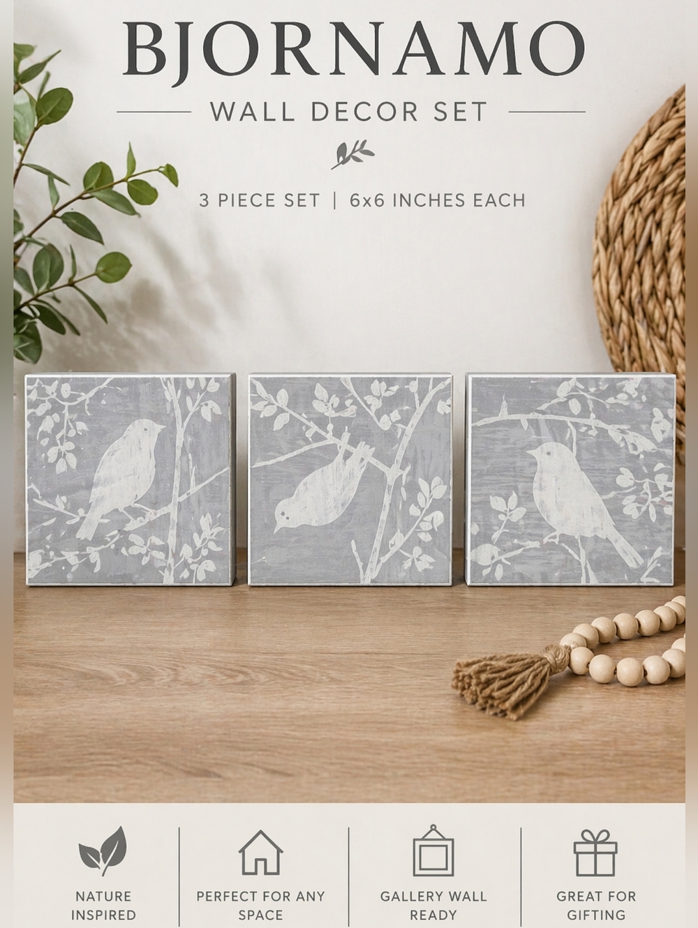 IKEA Bjornamo 3-Piece Wall Art Set – 6x6 Bird Silhouette‎ Decor